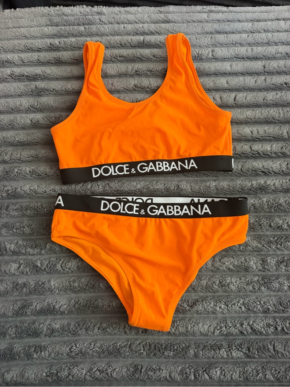 Dolce & Gabbana Kids Orange Logo One-Piece Bikini-Style Swimsuit